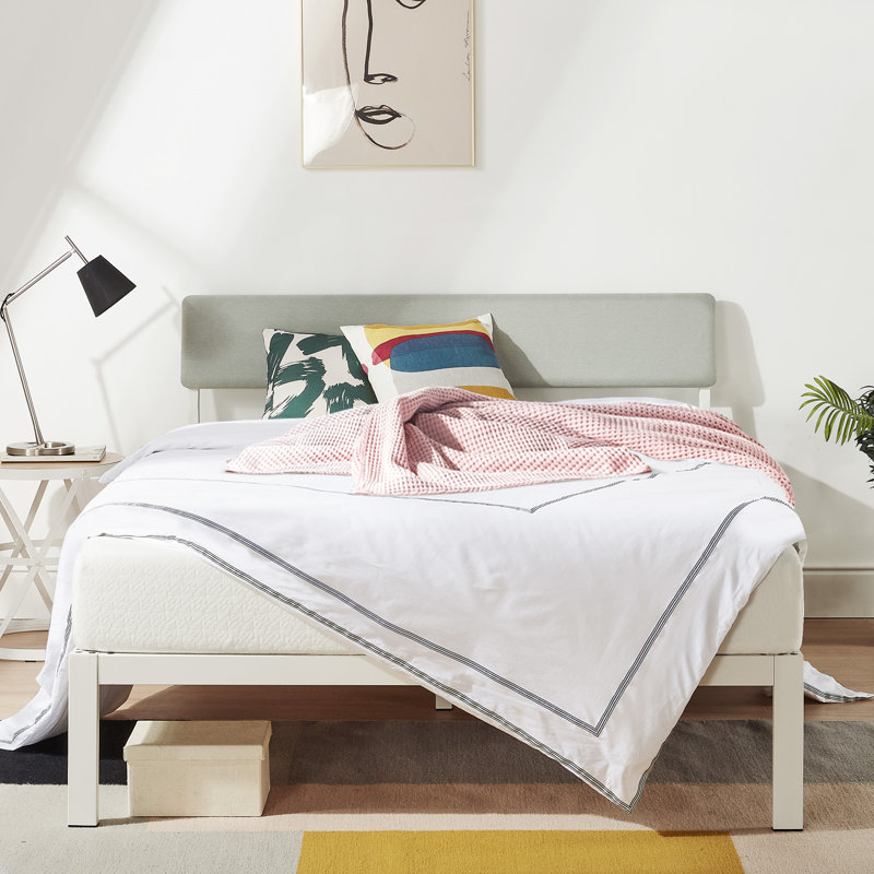 Upholstered Metal Platform Bed, Full, Sky Gray