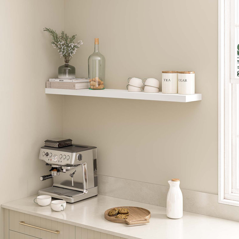 Miami Floating Shelf for Wall, 48 Inches Long Wall Mounted Wooden Shelfs, White, 1.5" H x 48" W x 8" D
