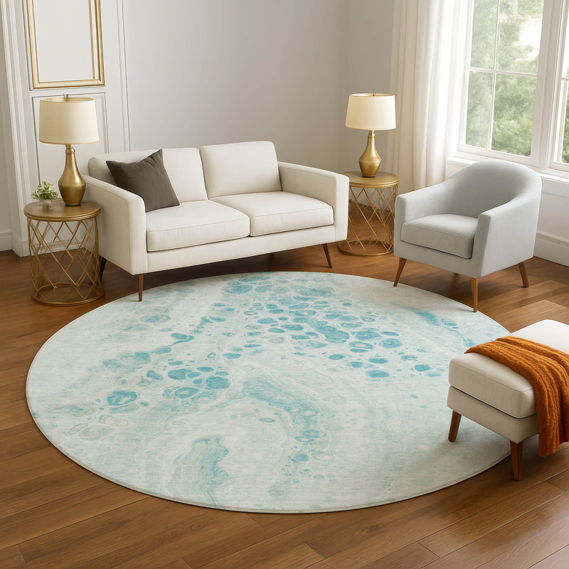 Premium Machine Washable Ralston AMF1935 Abstract Rug, Round 8'