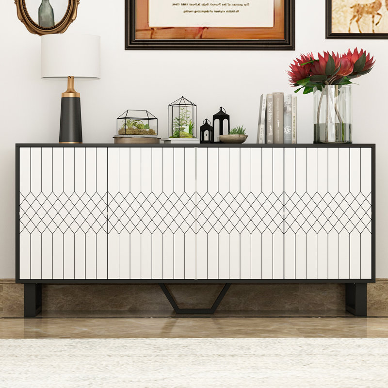 Commode 4 portes avec pieds en métal et tablettes réglables