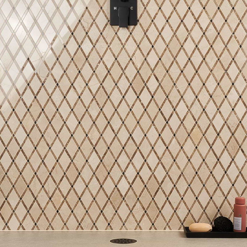 Imperial Blend Polished Marble Mosaic Tile, Woodland/Beige