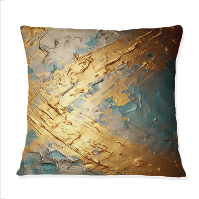 Exquisite Evening Glow Vintage Gold On Teal I - Abstract Geometric Printed Throw Pillow