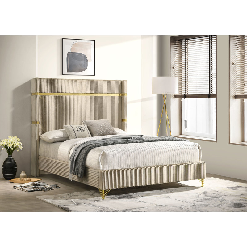 Rohnan 61-inch Upholstered Eastern King Wingback Bed Beige, King, Beige