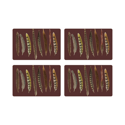 Pheasant Feathers Vegan Leather Rectangle Pebble Placemat