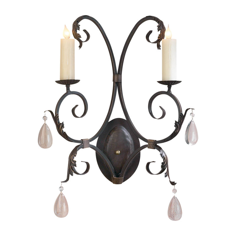 2 - Light Candle Wall Light, Pewter Gold
