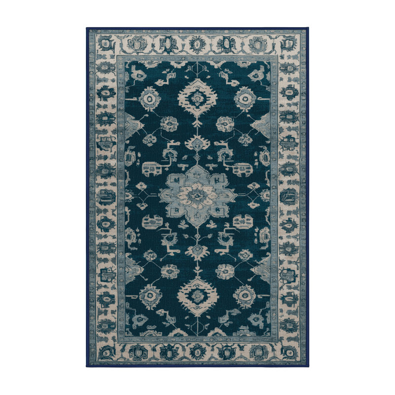 Tapis bleu lavé à la machine, Rectangulaire 3 pi x 5 pi