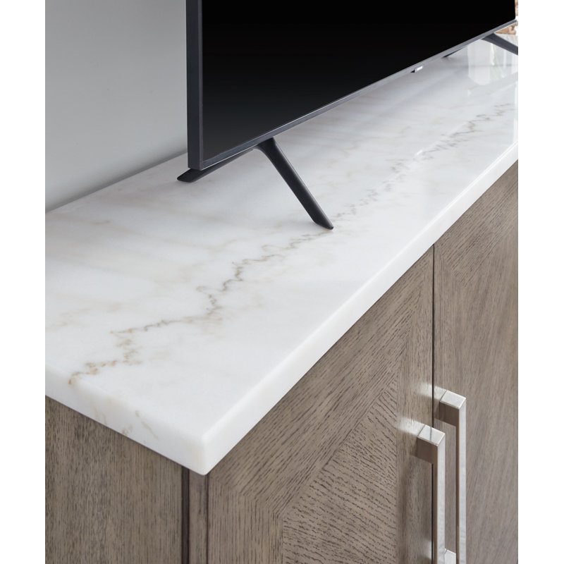 Grayish Brown and White 68" TV Stand with Marble Top
