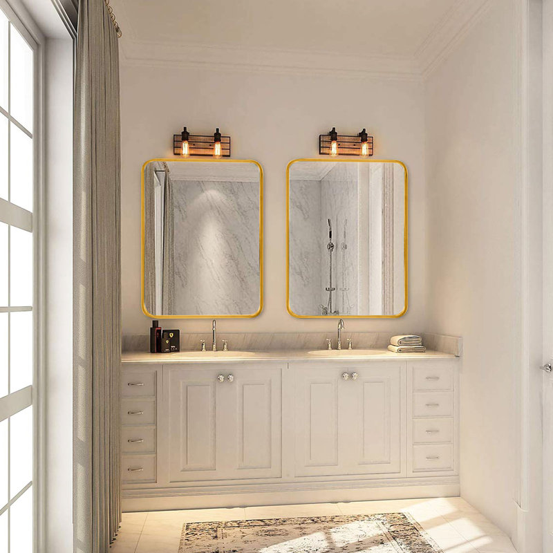 Miroir mural de salle de bain doré 22 po x 30 po - Style classique avec verre et alliage d'aluminium 22 po x 30 po Protection rectangulaire incassable