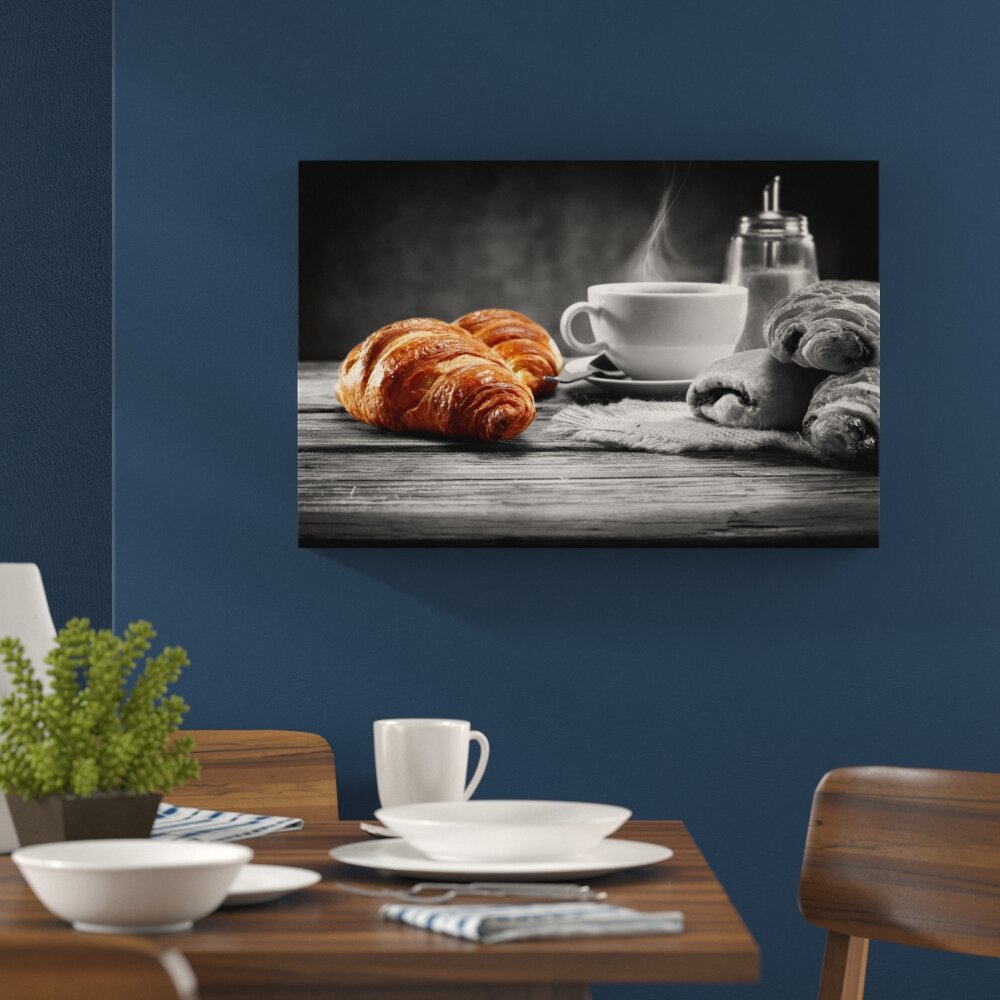 Leinwandbild „Croissants mit frischem Kaffee", Grafikdruck