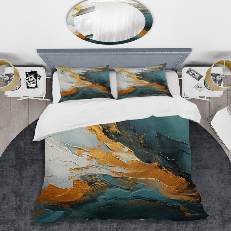 Ensemble de housse de couette or et vert, Housse de couette pour très grand lit et 2 très 