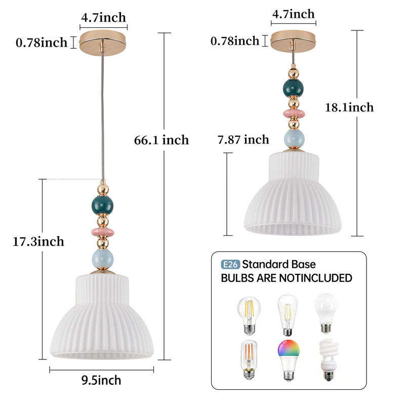 Milk White Glass Pendant Light UL Listed