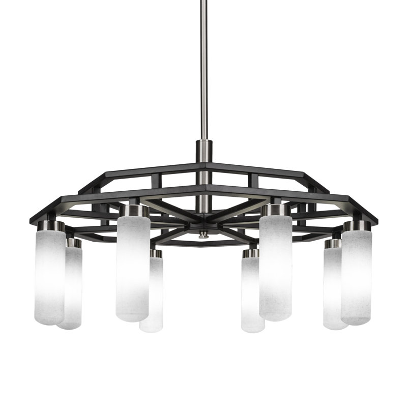 Salinda 8 Light Downlight Chandelier, Clear Bubble, Matte Black/Brushed Nickel