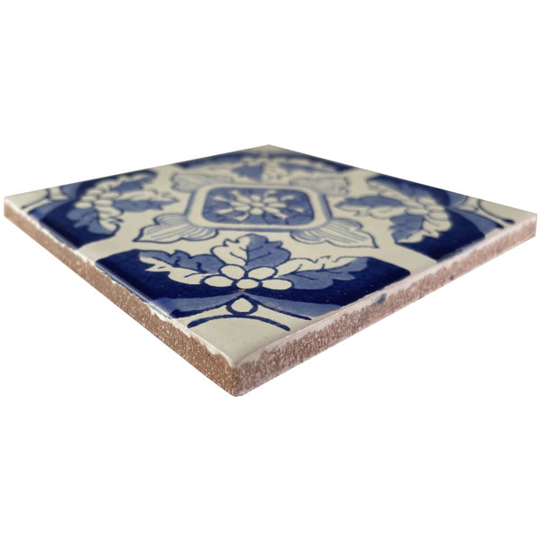 4.2" x 4.2" 9pcs TalaMex Blue Poinsettias Mexican Clay Tile Handmade Talavera Backsplash