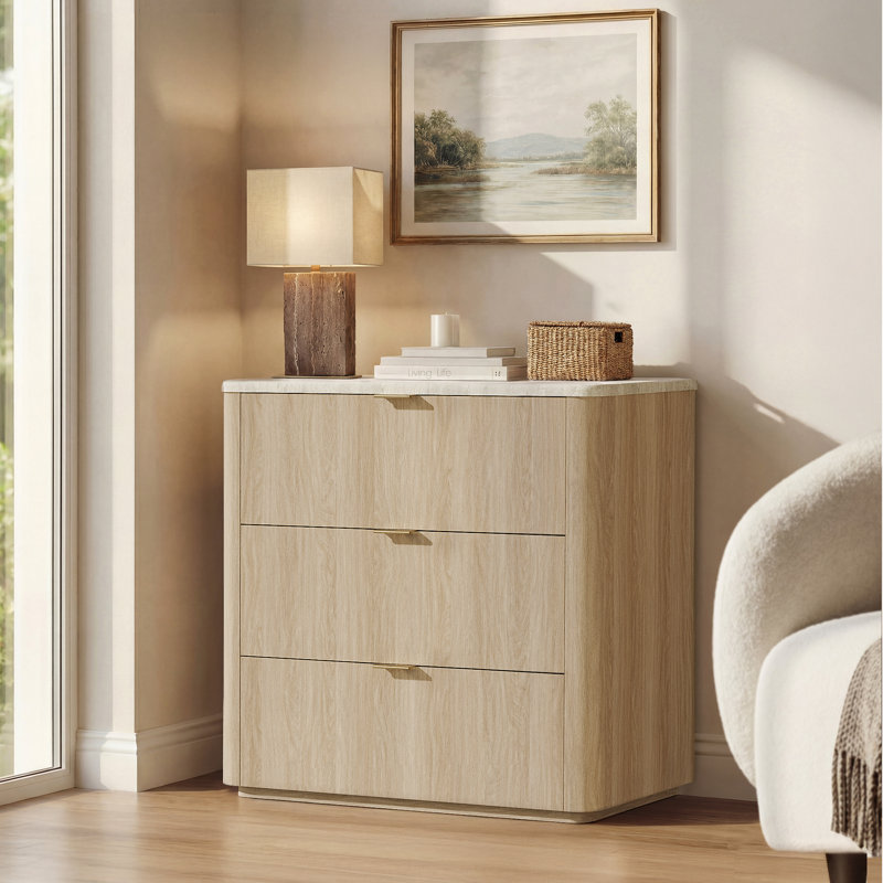 Commode 3 tiroirs avec commode Aarti, Chêne naturel