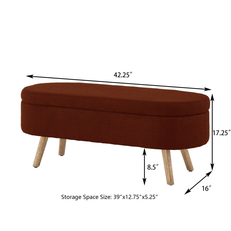 Oval Upholstered Storage Bench, Dusty Yellow