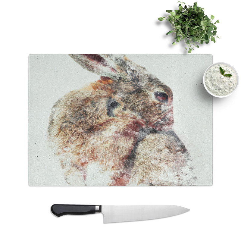 Tempered Glass Brown Rabbit Chopping Board, 20 cm x 28.5 cm