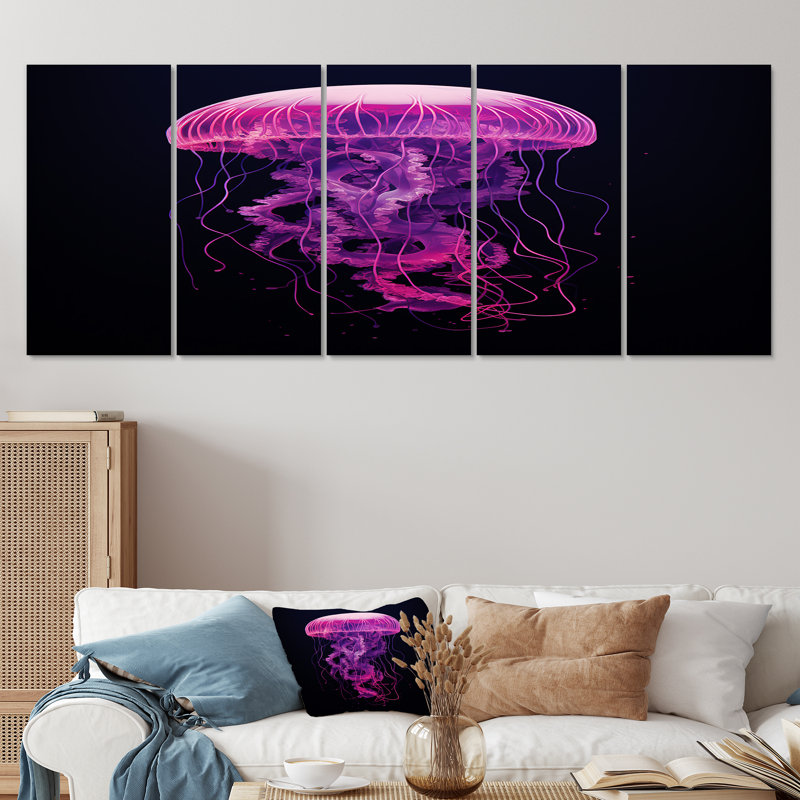 «Rimmer - Jellyfish», art mural sur toile 5 pièces, H 28 po x l 60 po