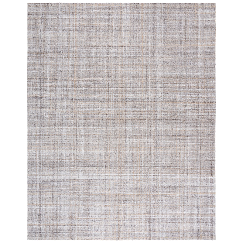Tapis abstrait brun clair / ivoire touffeté à la main pour animal de compagnie / coton Abstract 976, Rectangle 8 pi x 10 pi