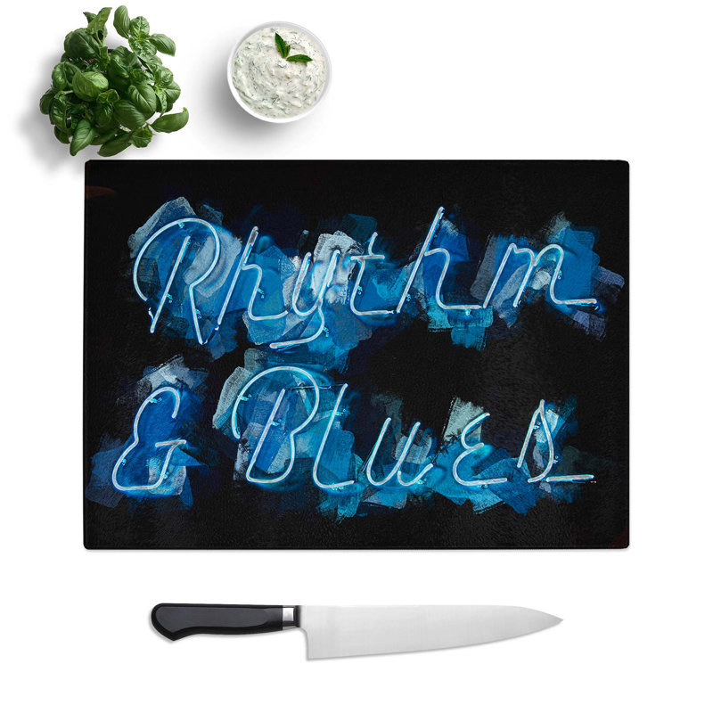 Tempered Glass Neon Rhythm and Sign Chopping Board, 39 cm W x 28.5 cm L
