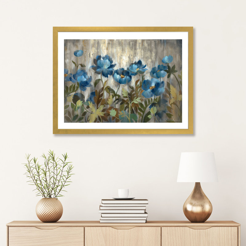 «Silver and Sapphire» par Silvia Vassileva - reproduction d'art, Encadré en papier doré, H 16 po x l 24 po x P 1 po