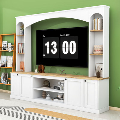 Arched Entertainment Center Wall Unit with Shelves, TV Stand and 4 Cabinets