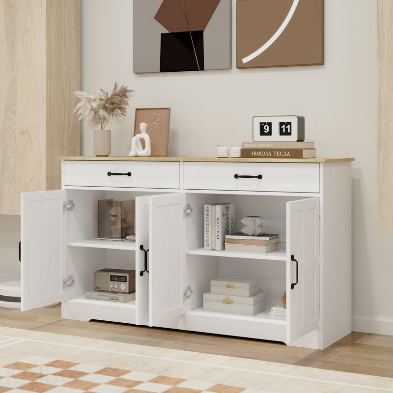 Buffet de rangement 55,91 "avec 2 tiroirs et 4 portes, H 32,09 po x l 55,91 po x P 15,75 po