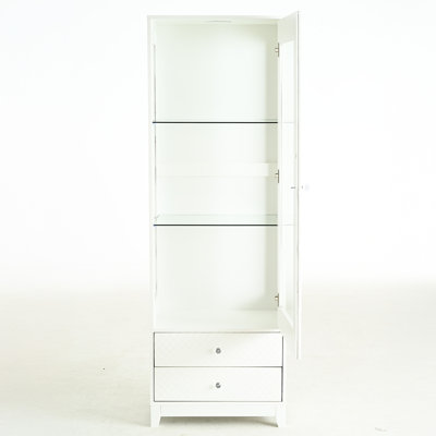 71'' Freestanding Upholstered Display Cabinet With 180 Panoramic View, Glass Door, 2 Storage Drawers, Wine Cabinet, Adjustable Shelves, 5 Colors Led Ceiling For Kitchen Decoration - White , View Bar