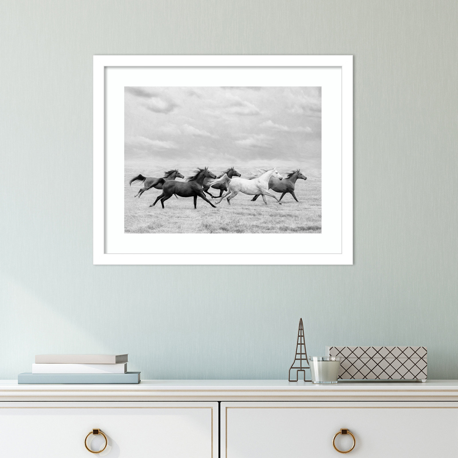 Horse Run I by PHBurchett, White, 15" H x 18" W