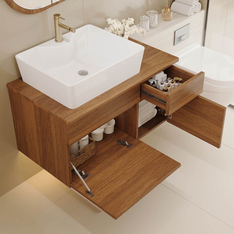 Petit meuble-lavabo flottant simple 31,5 "avec lavabo, Walnut