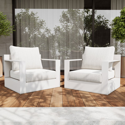 Ridgecrest Outdoor Patio Powder-Coated Aluminum Armchair With Cushions (Set Of 2)