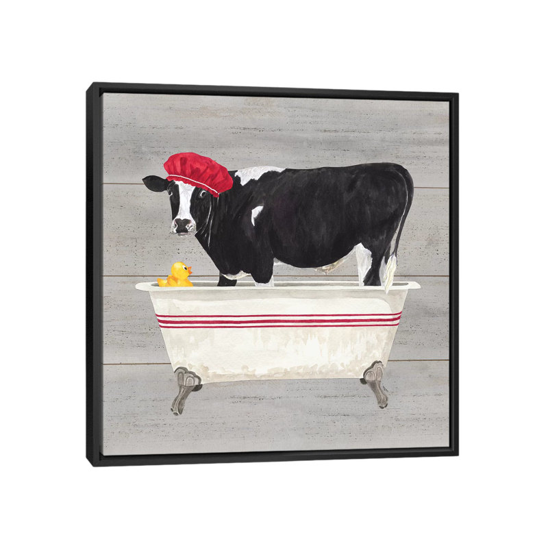«Bath Time for Cows Tub» par Tara Reed, impression sur toile, H 12 po x l 12 po x P 1,5 po, Toile avec cadre noir