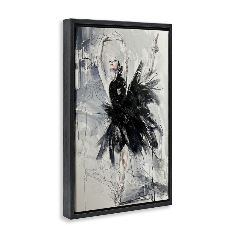 Cadre flottant abstrait Graceful Dancer, design par Lucille Lee, Cadre flottant noir de jais, H 25 po x l 17 po