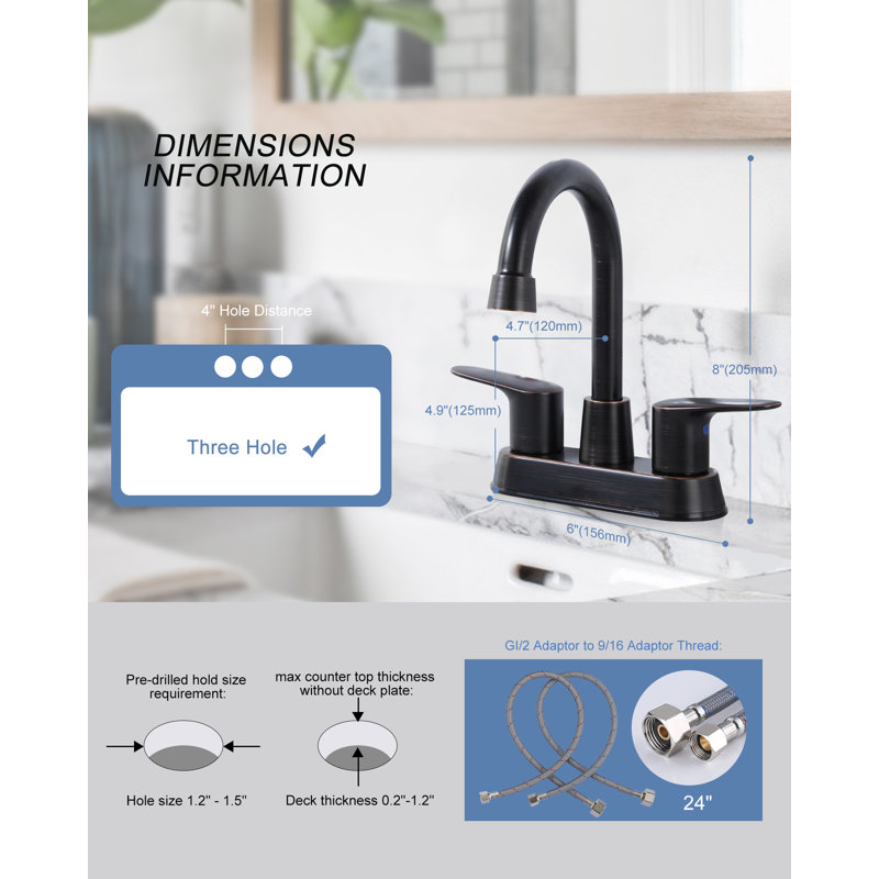 Centerset 2-handle Bathroom Faucet with Drain Assembly, Oil Rubbed Bronze