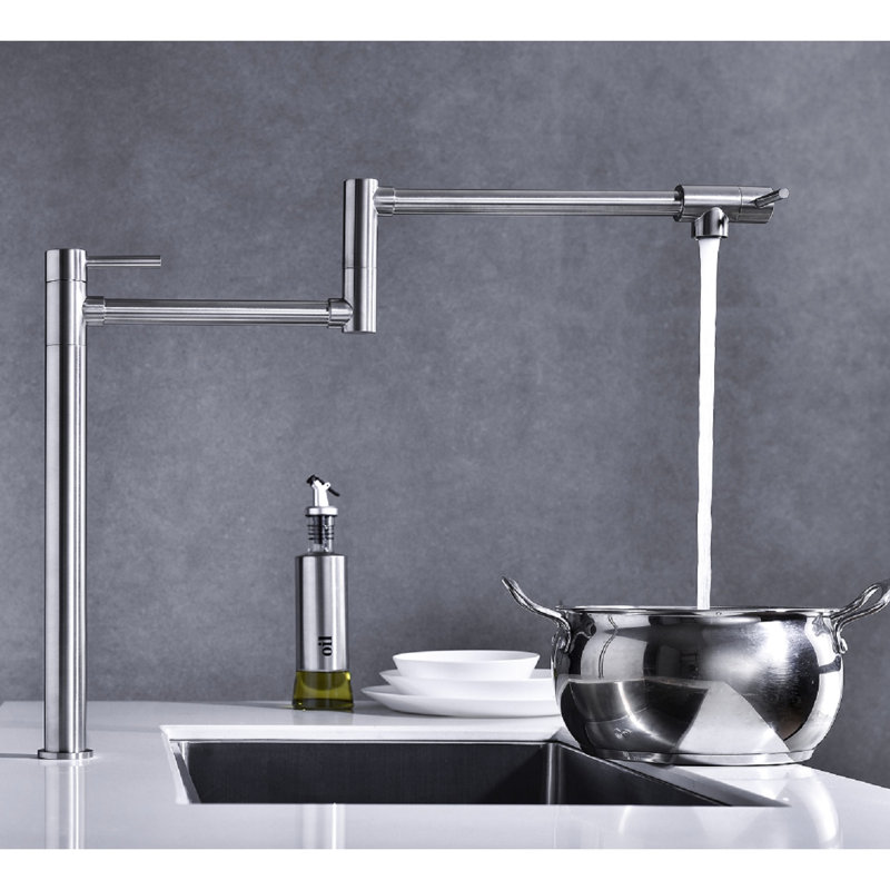 Brushed Nickel Pot Filler Faucet With Extension , Double Handles For Optimal Water , Corrosion And Fingerprint- Surface, Silent Smooth Flow Aerator