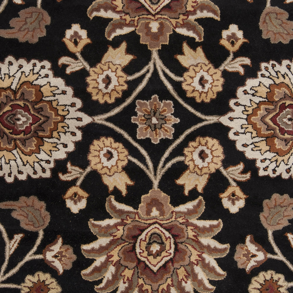 Arden Floral Hand-Tufted Wool Black/Camel Area Rug, Square 9'9"