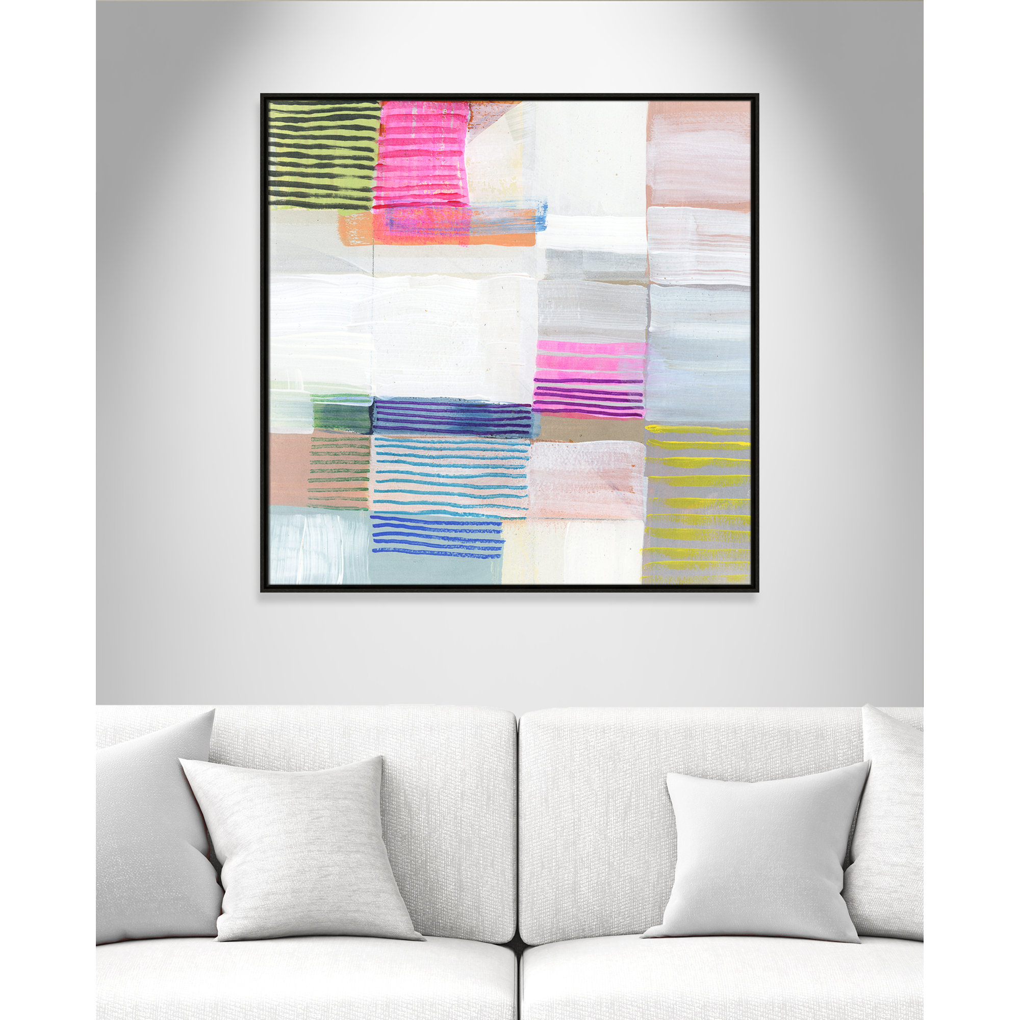 Bright Net I by Cartissi - Floater Frame Painting on Canvas, 37.5" H x 37.5" W x 2" D, Black Framed