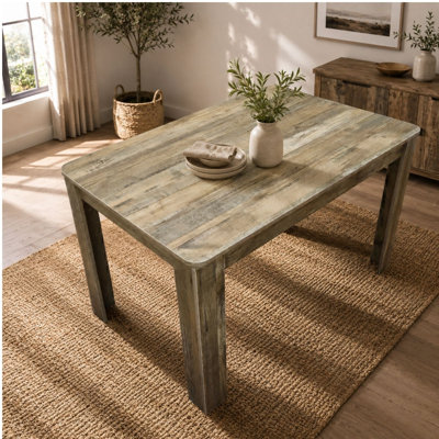 Dining Set with Rustic Wood Effect Table and 4 Brown Velvet Chairs 4 Seater Kitchen Furniture Set