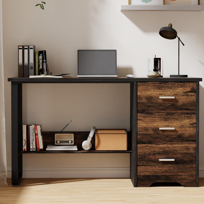 47 Inch Home Office Computer Desk ,Small Desk,with 3 Drawers  &Storage File Cabinet, Black