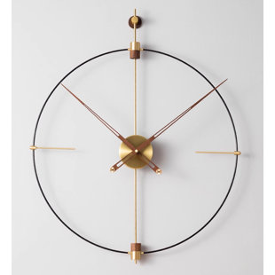 Golden Metal Solid Wood Round Wall Clocks