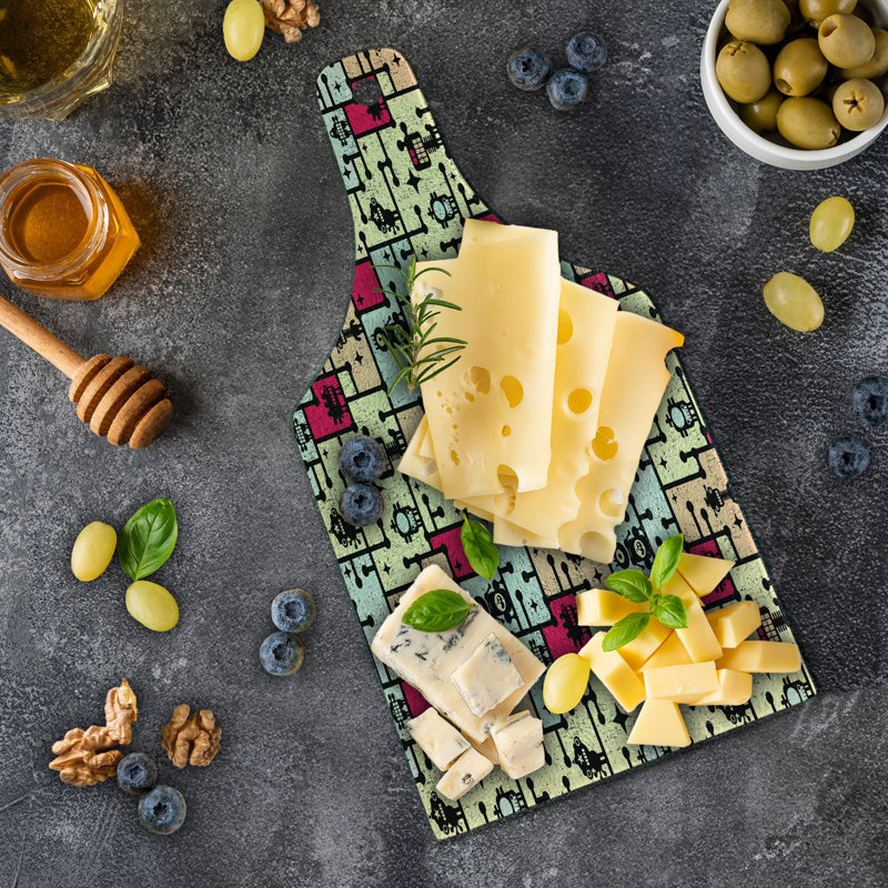 Ambesonne Space Tempered Glass Cutting Board Robots on Grid Squares Multicolor