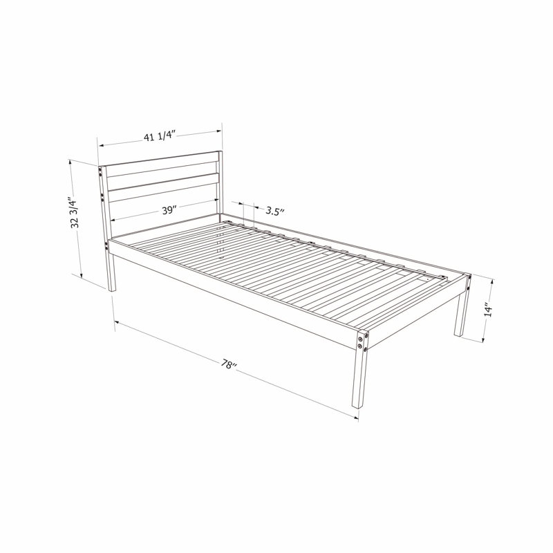 Natural Pine Twin Platform Bed with Headboard and Slats