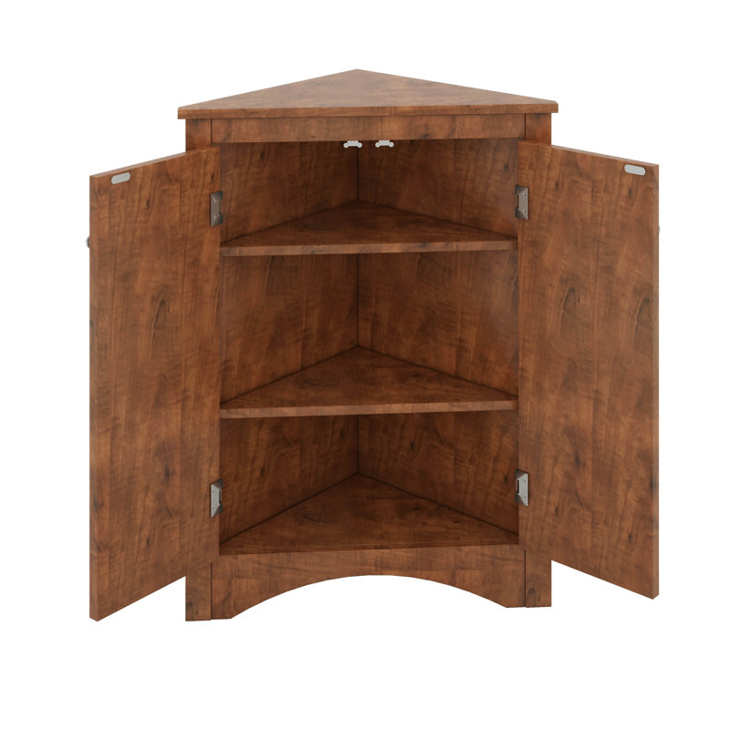 Triangle Bathroom Storage Cabinet With Adjustable Shelves, Freestanding Floor Cabinet, Brown