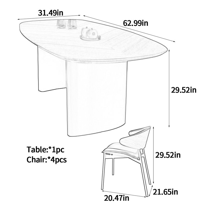 Table de salle à manger de style médiéval, H 29,52 po x L 62,99 po x l 31,49 po