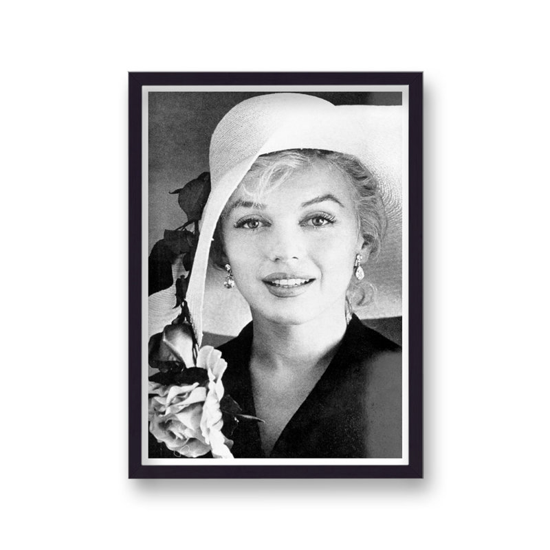 Marilyn Monroe Large Summer Hat Holding Roses - Single Picture Frame Print
