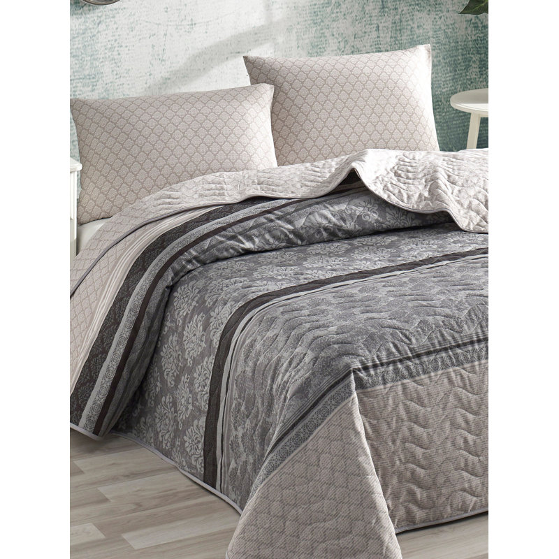 Ensemble de couvre-lit double élégant, gris et gris foncé, 79 po x 87 po | 65% coton / 35% polyester, 270 g / m², 120 fils au pouce carré | Lavable à la machine, taies d'oreiller, fermeture à boutons | Une literie douce et élégante pour n'importe quelle pièce