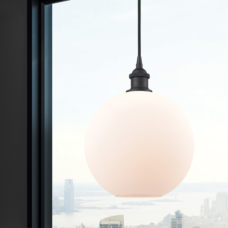 Luminaire suspendu sphère 1 lumière Baptista, Ampoule non incluse, Blanc mat, Noir mat