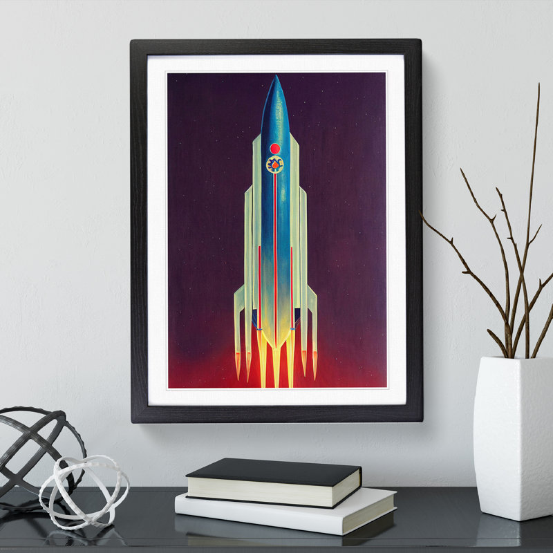 XV1022-4269X Stupendous Spaceship Rocket - Print, Black Framed Paper, White, 66cm H x 48cm W