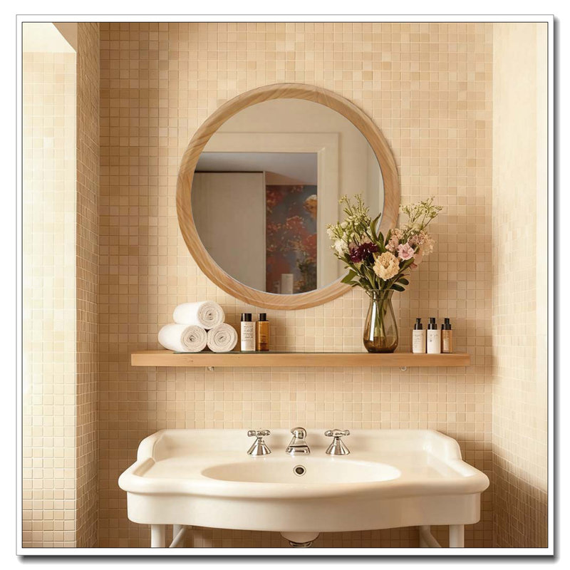 Miroir mural rond en bois naturel