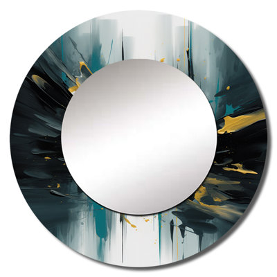 Raeleigh jaune et vert Essence de modernité I - décor de miroir mural géométrique unique, grand miroir rond moderne, art imprimé en métal