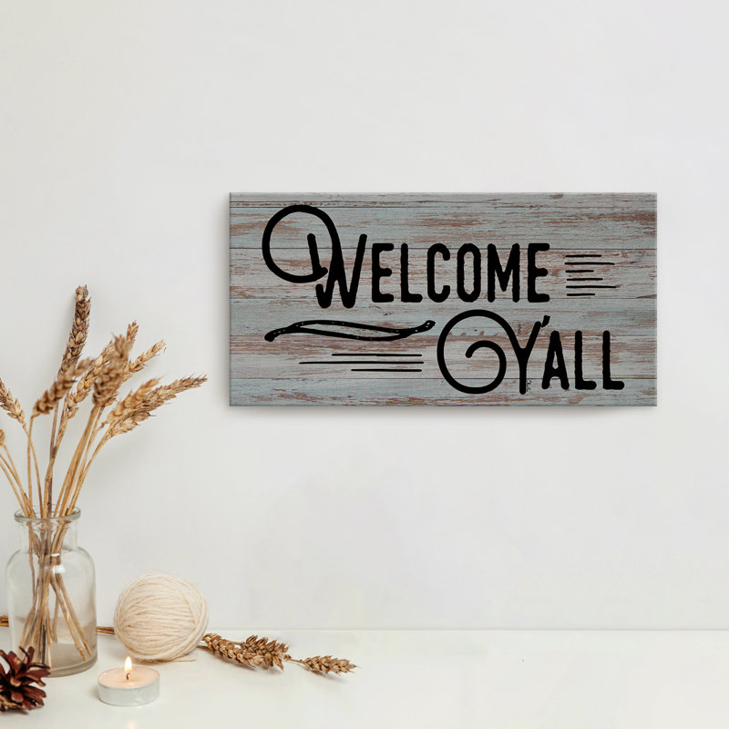«Welcome Y'all» par Olivia Rose - reproduction d'art textuel sur toile tendue, H 8 po x l 16 po x P 1,5 po